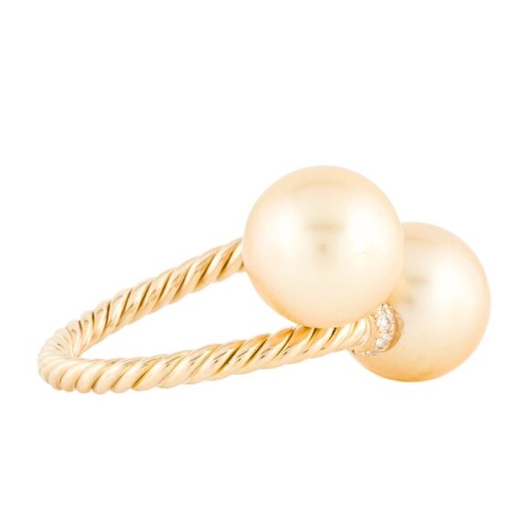 DAVID YURMAN 18K YELLOW GOLD PEARL & DIAMOND SOLARI BYPASS COCKTAIL RING - Picture 3 of 10